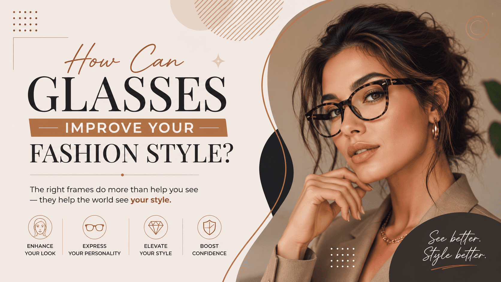 Stylish woman wearing fashionable glasses looking confident and professional