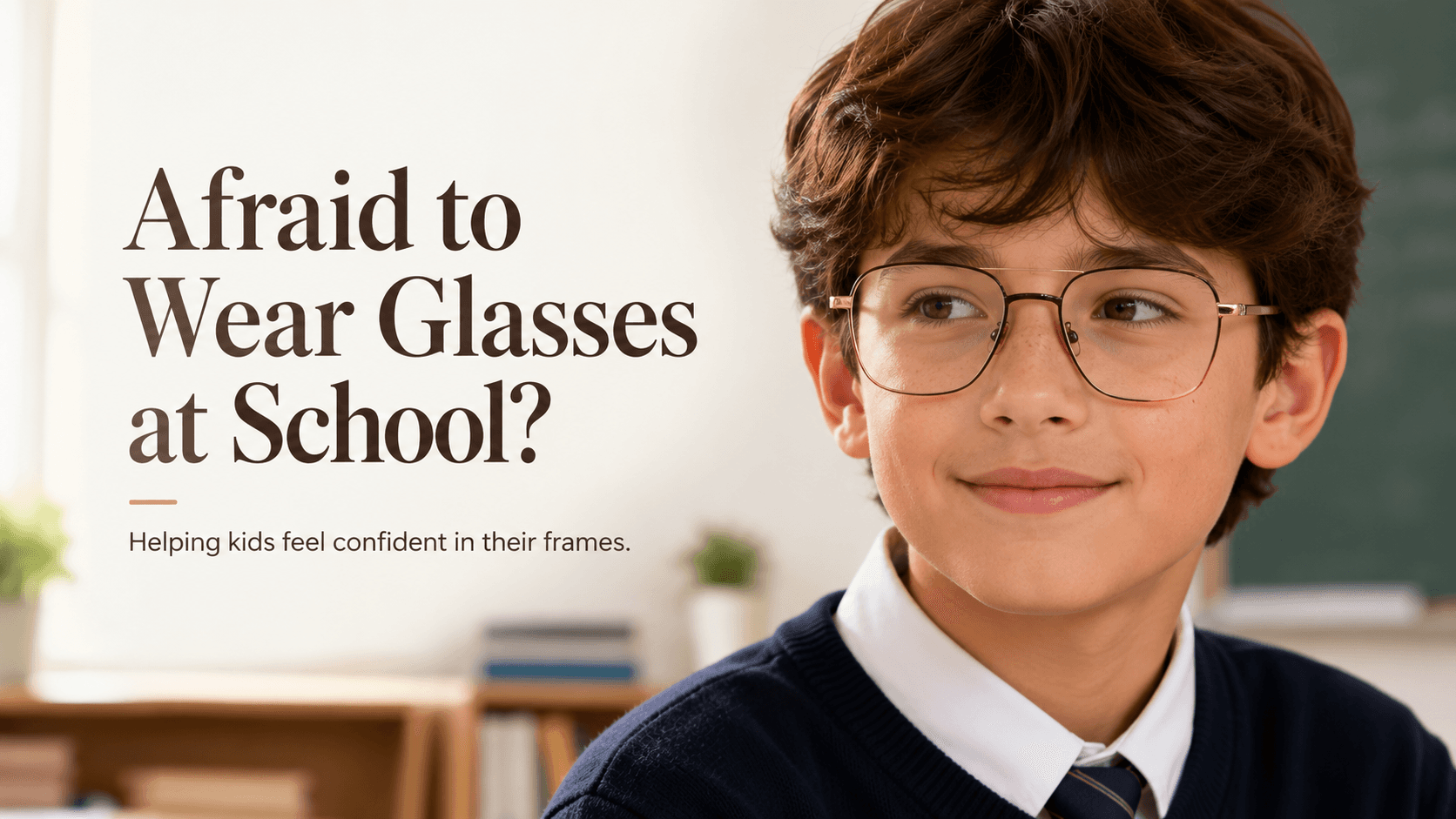 A teenage student smiling confidently while wearing stylish glasses at school