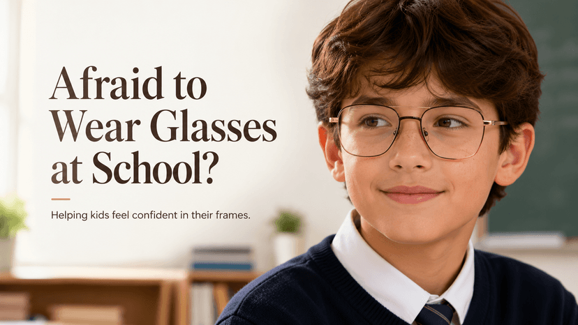 A teenage student smiling confidently while wearing stylish glasses at school
