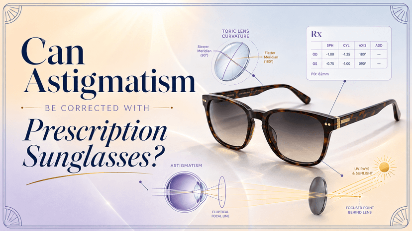 Close-up of toric prescription sunglass lenses with polarised coating for astigmatism correction