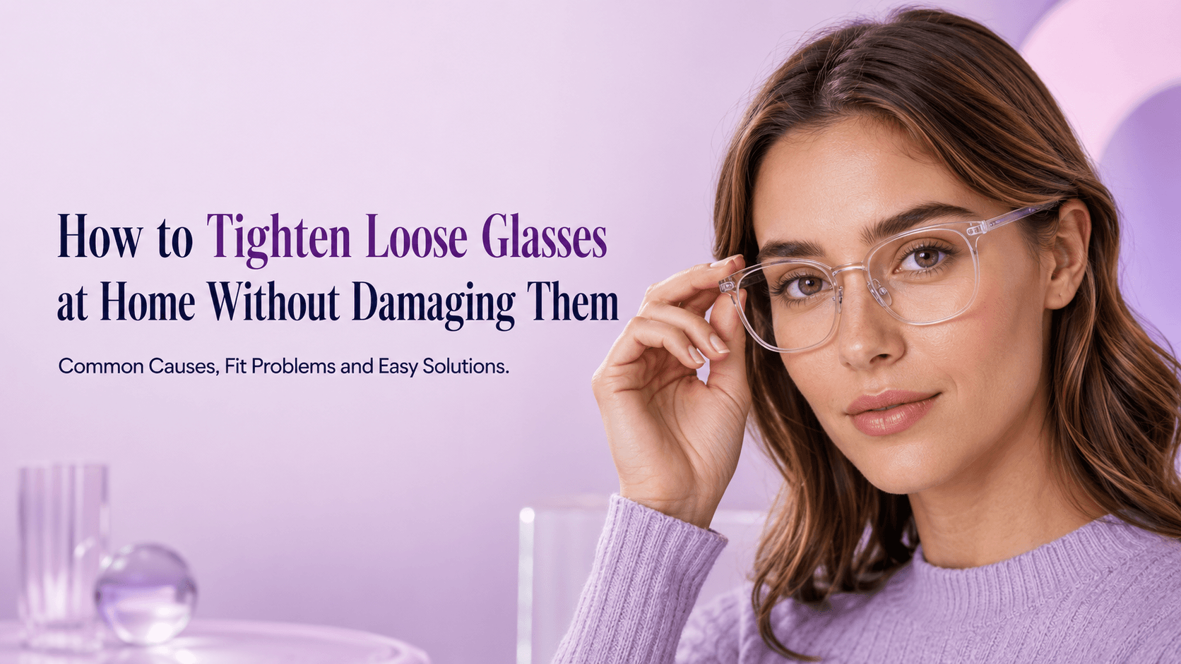 Person carefully tightening the hinge screw on a pair of metal eyeglasses using a precision screwdriver on a white surface