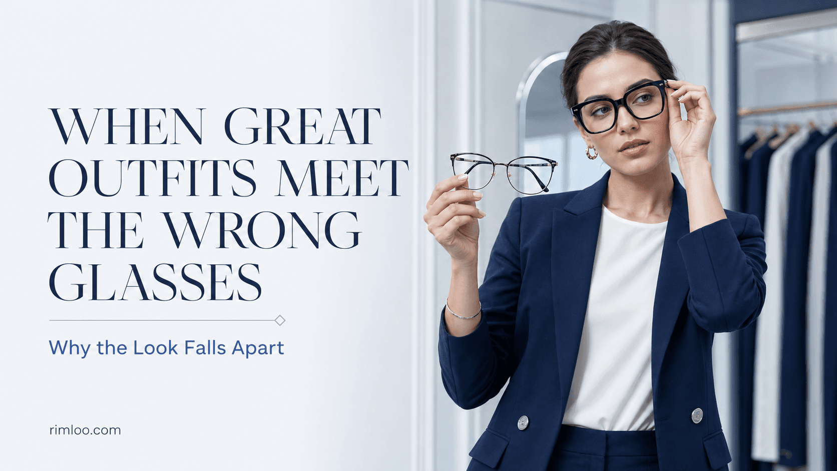 Woman comparing different eyeglass frames to find the best style for her outfit