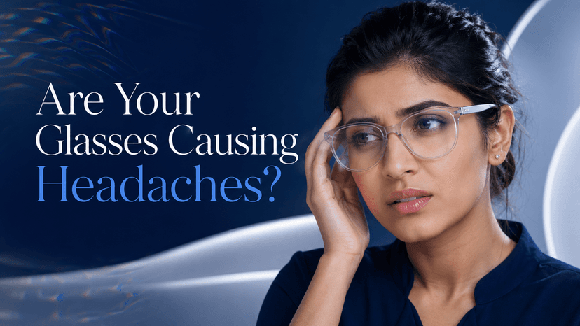 Person holding glasses and rubbing their eyes due to headache caused by wrong prescription