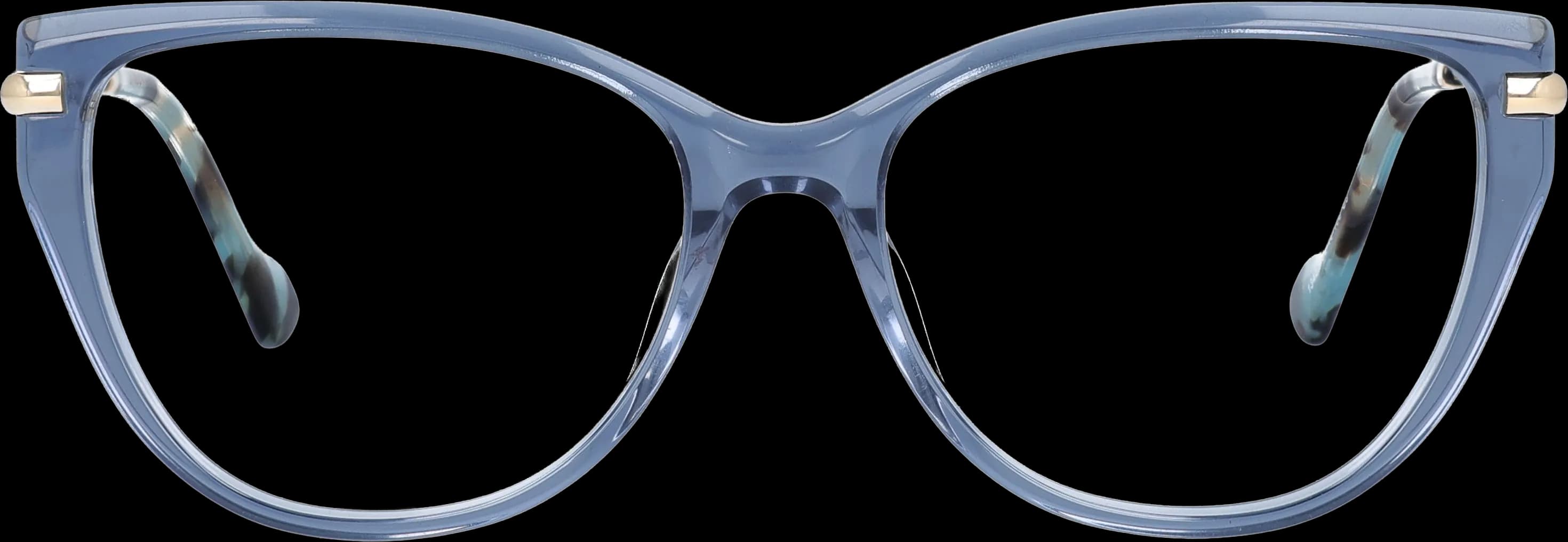 Transparent Blue Medium optical frame front view with arms open