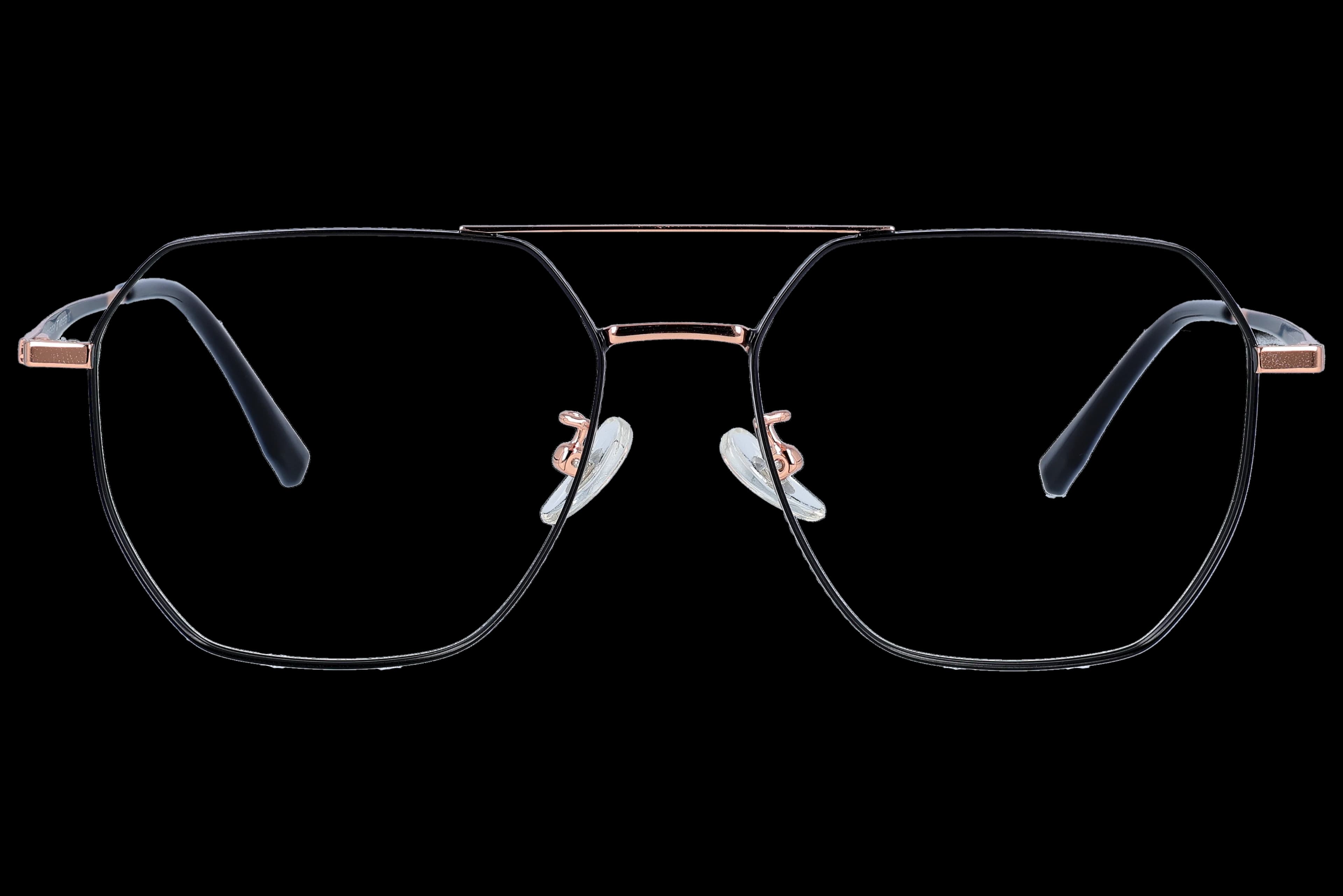 Aviator Eyeglasses RL1319 Black gold Large optical frame front view with arms open