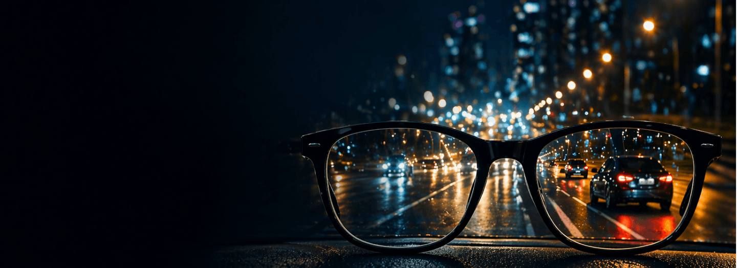 Driver wearing night driving glasses