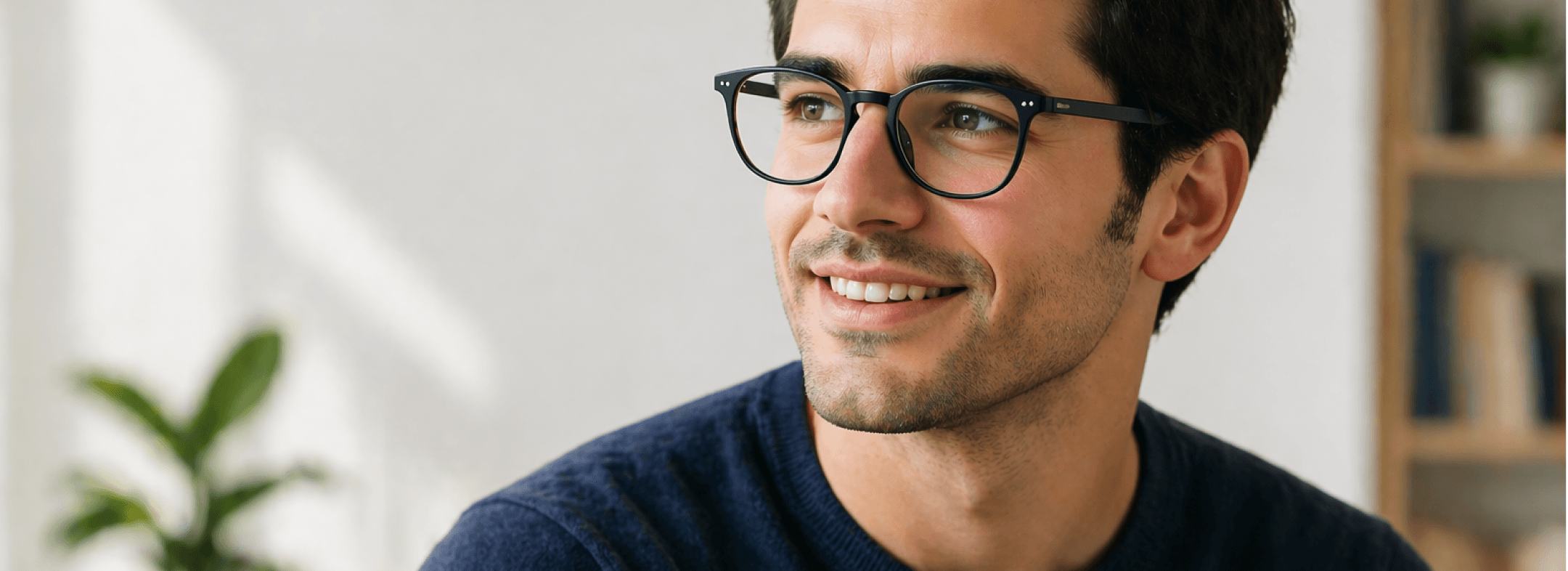 Person wearing single vision eyeglasses