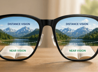 Bifocal lens showing two zones
