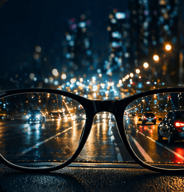 Driver wearing night driving glasses