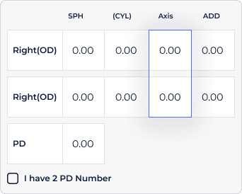 Prescription form with Axis column highlighted