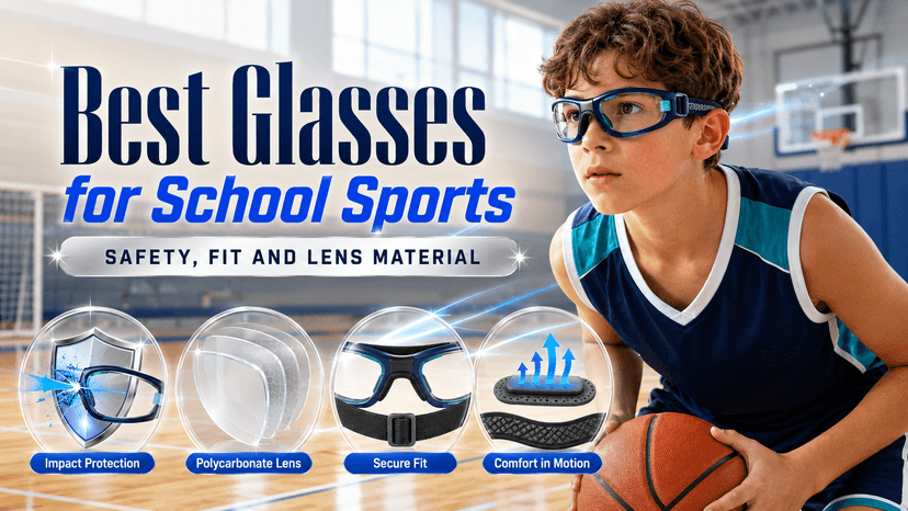 Child wearing TR90 sports glasses with polycarbonate lenses during a school cricket match