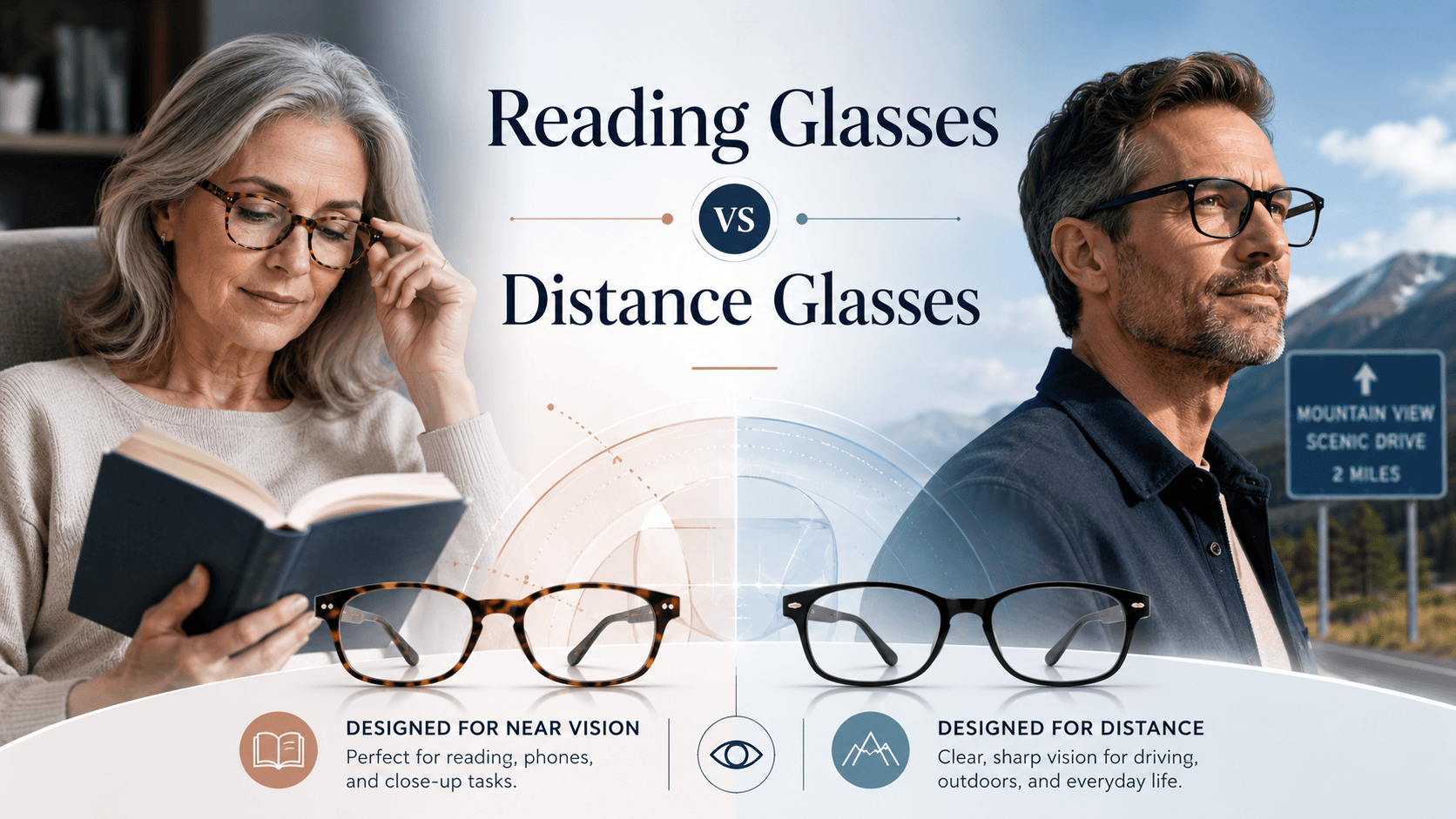 Difference between reading glasses and distance glasses