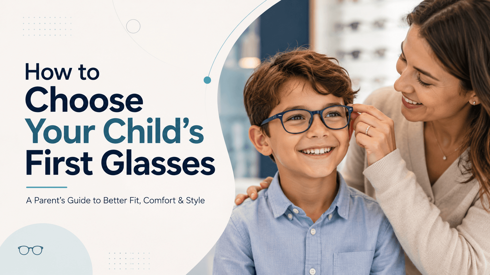 Young child wearing colourful flexible glasses frames, smiling confidently at school