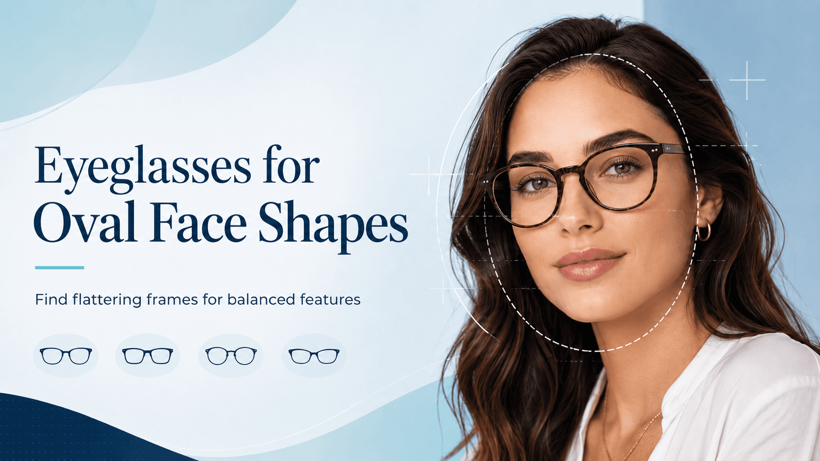 Stylish eyeglasses frames best suited for oval face shapes arranged on a clean background