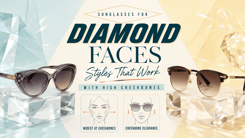 Woman with a diamond face shape wearing cat-eye sunglasses highlighting high cheekbones