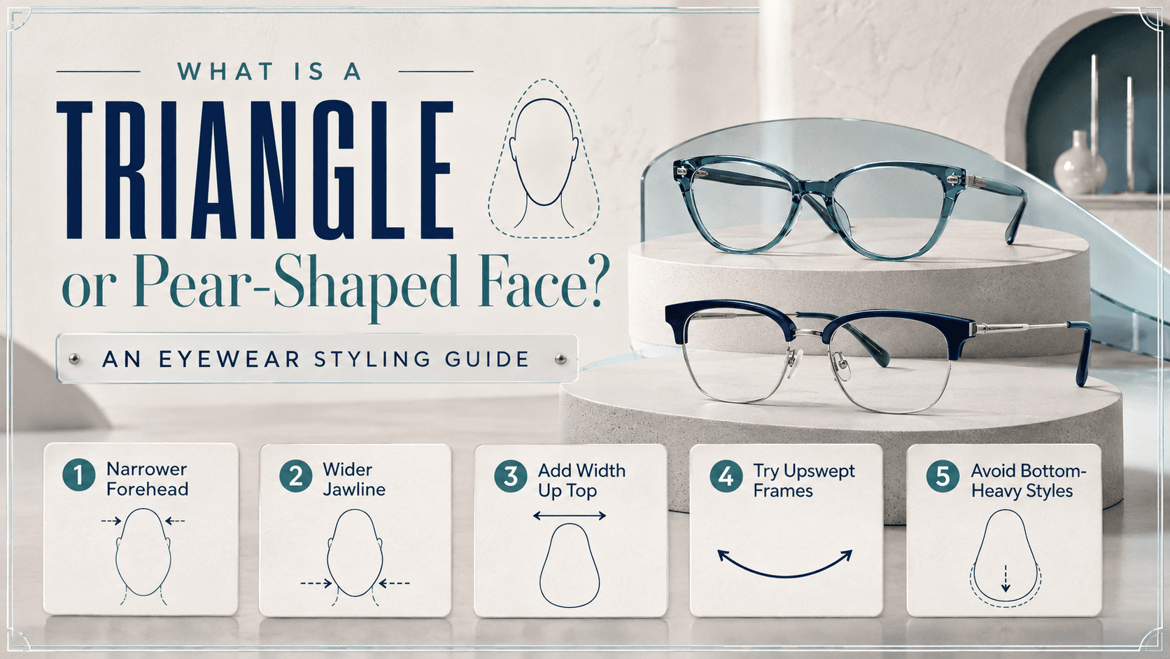 Woman with a triangle or pear-shaped face wearing cat-eye glasses