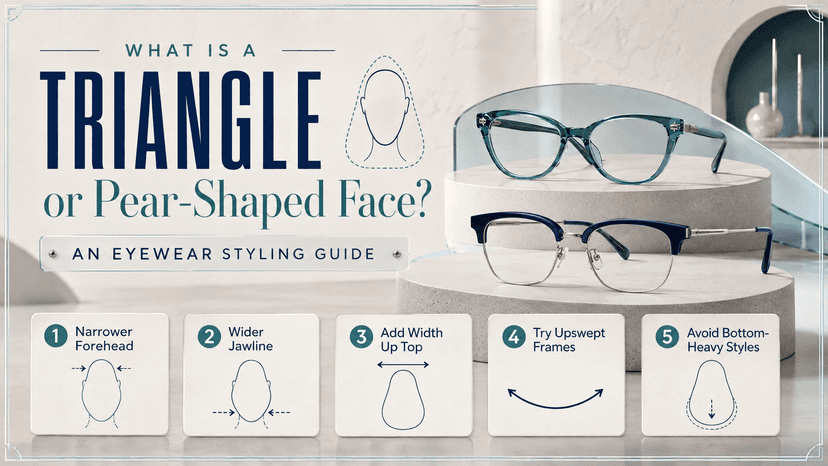 Woman with a triangle or pear-shaped face wearing cat-eye glasses