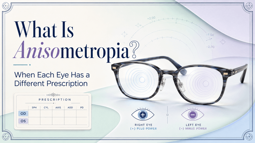 Close-up diagram showing two eyes with different prescription levels illustrating anisometropia